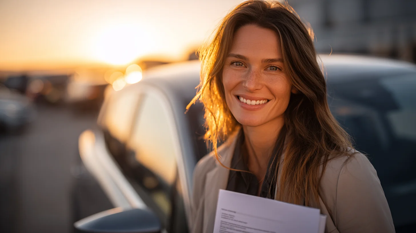 Счастливая семья в полностью застрахованном автомобиле